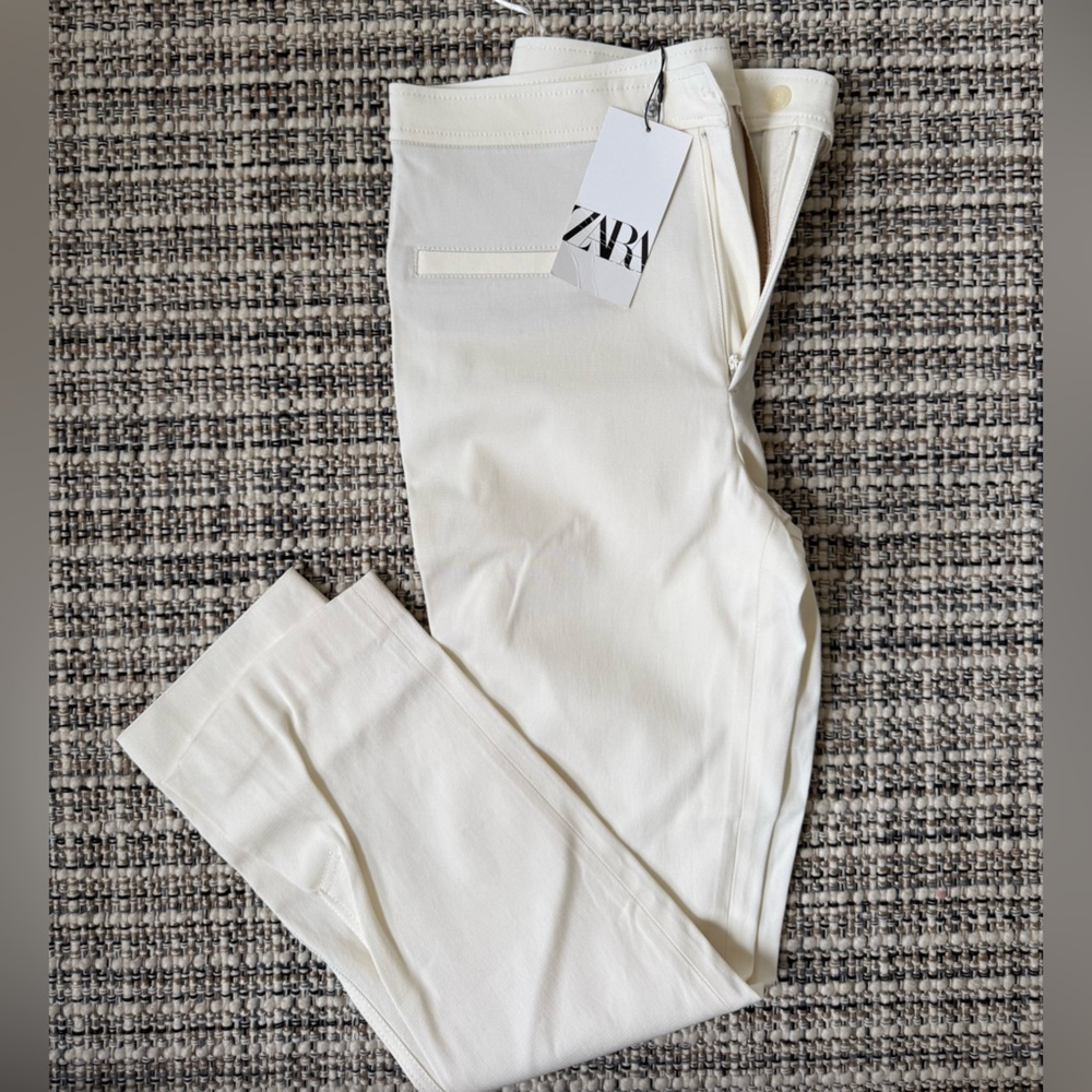 Zara Cream Slim High-Rise Trousers